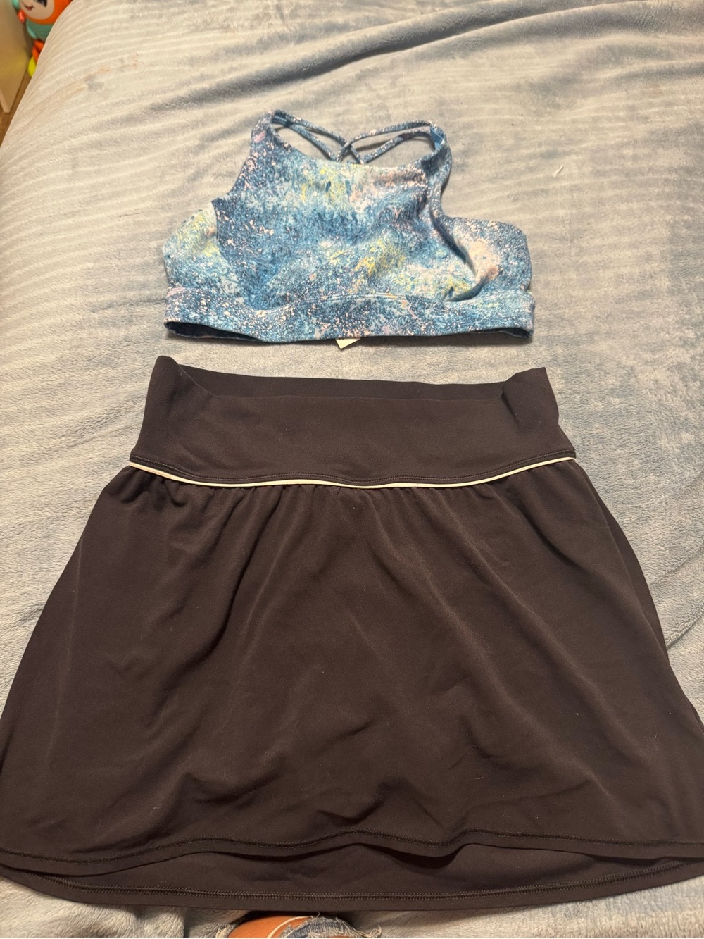 all in motion Blue Speckled Sports Bra with Black Skort